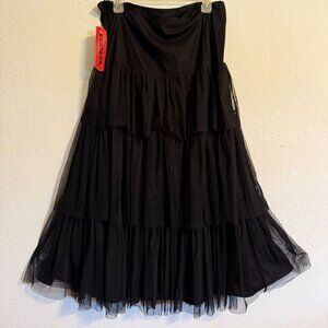 Tunique Black Tiered Tulle Midi Skirt XL Whimsigoth Fairy Festival